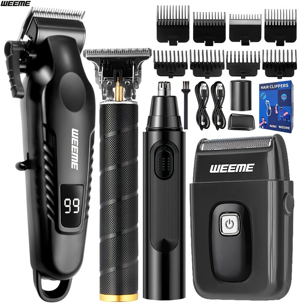 Mens Grooming Kit with Nose Hair Trimmer Electric Shaver WEEME 826 USB Rechargeable LCD Display – Complete Shaving Trimming S