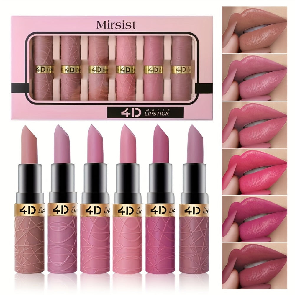 Lip Gloss Set by Mirsist with 6 Matte Lip Colors, Coordinated Nude and Red Tones and Display Case — image 2