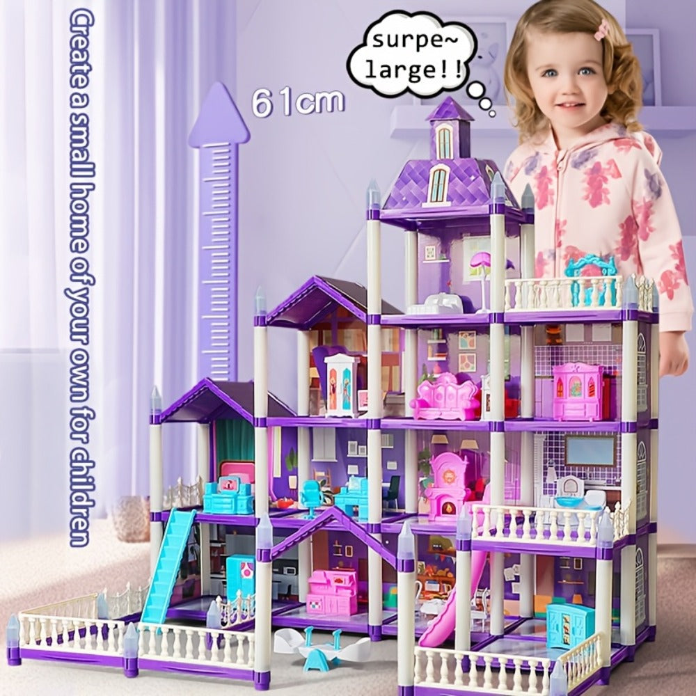 LED Dollhouse Playset for Girls, Purple Multi-Room Playhouse with Doll Figures, Puppies, Furniture & LED Lighting — image 10