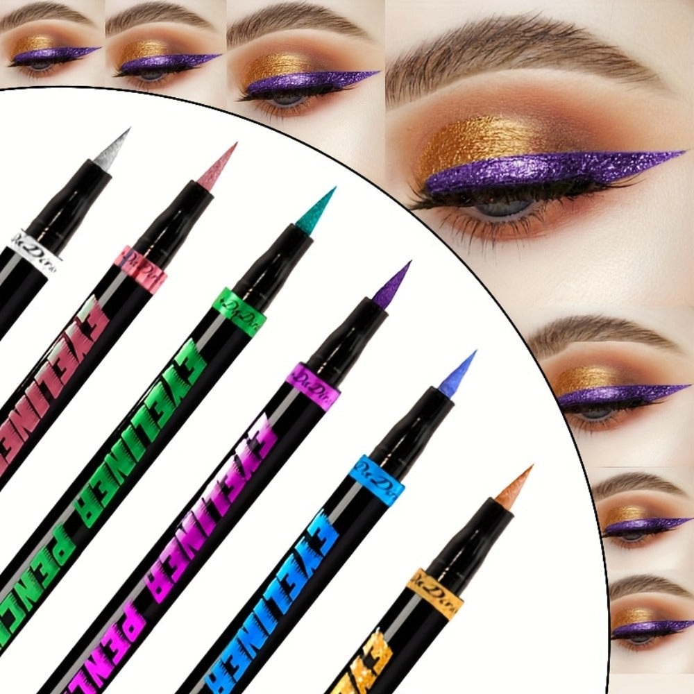 Colored Eyeliner Pencil Set with Six Shades in Blue, Purple, Green, Pink, Black and Gold-Tone Looks — image 10