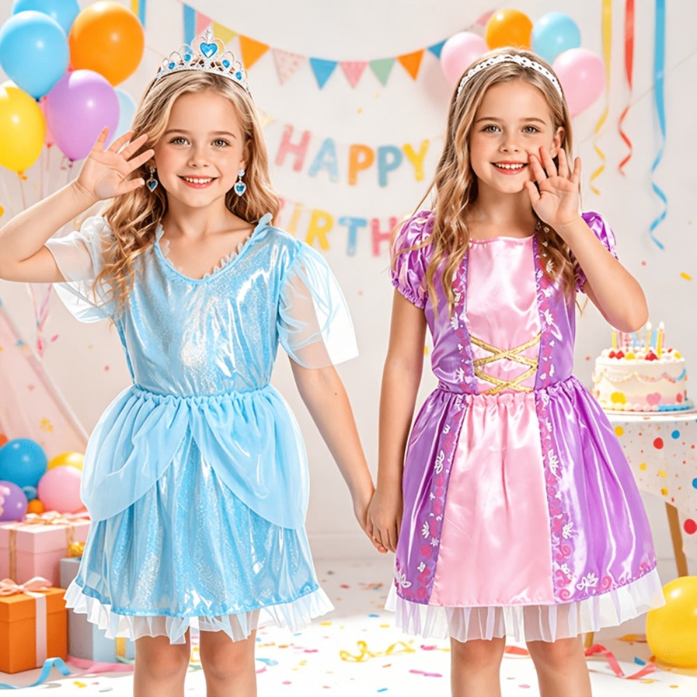 Girls Princess Dress Up Costume Set 14pcs, 5 Role Play Outfits with Crowns, Earrings & Storage Box — image 5