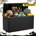 Large Gray Rattan-Look Outdoor Storage Box with 110-Gallon Pictured Capacity, Handles and Hinged Lid — image 1
