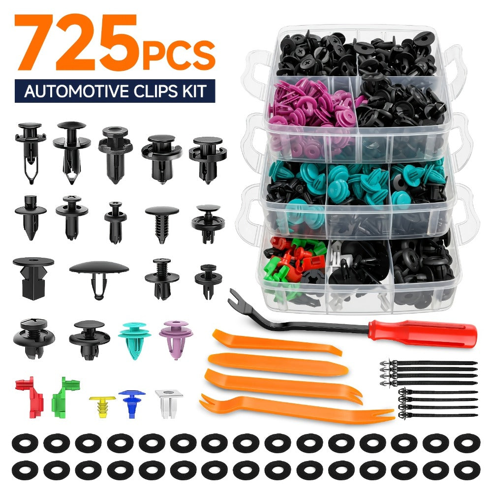 Car Bumper Screw & Rivet Repair Kit 725-Piece – Universal Plastic Clips, Nuts & Fasteners for Bumper, Wing & Interior Body Pa