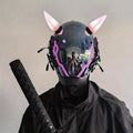 Pink LED Cyberpunk Costume Mask with Horned Full-Face Helmet, Reflective Visor and Lighted Accent Lines — image 26
