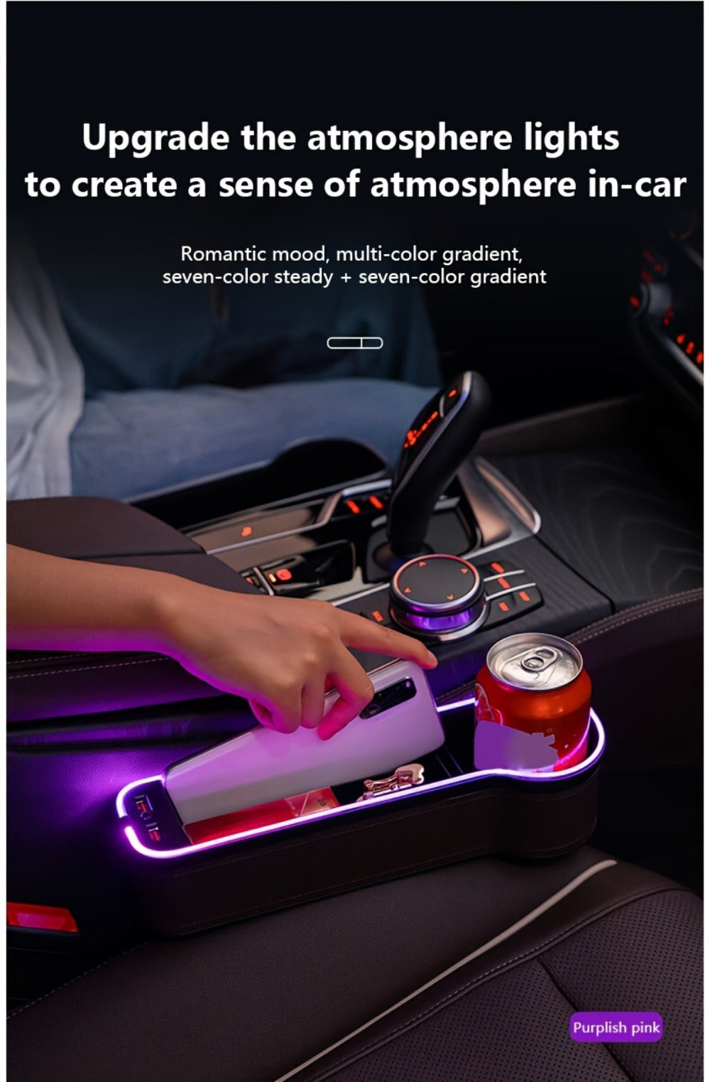 Black Lighted Seat-Gap Car Organizer with Phone Slot, USB Ports and Driver, Passenger or Pair Options — image 14