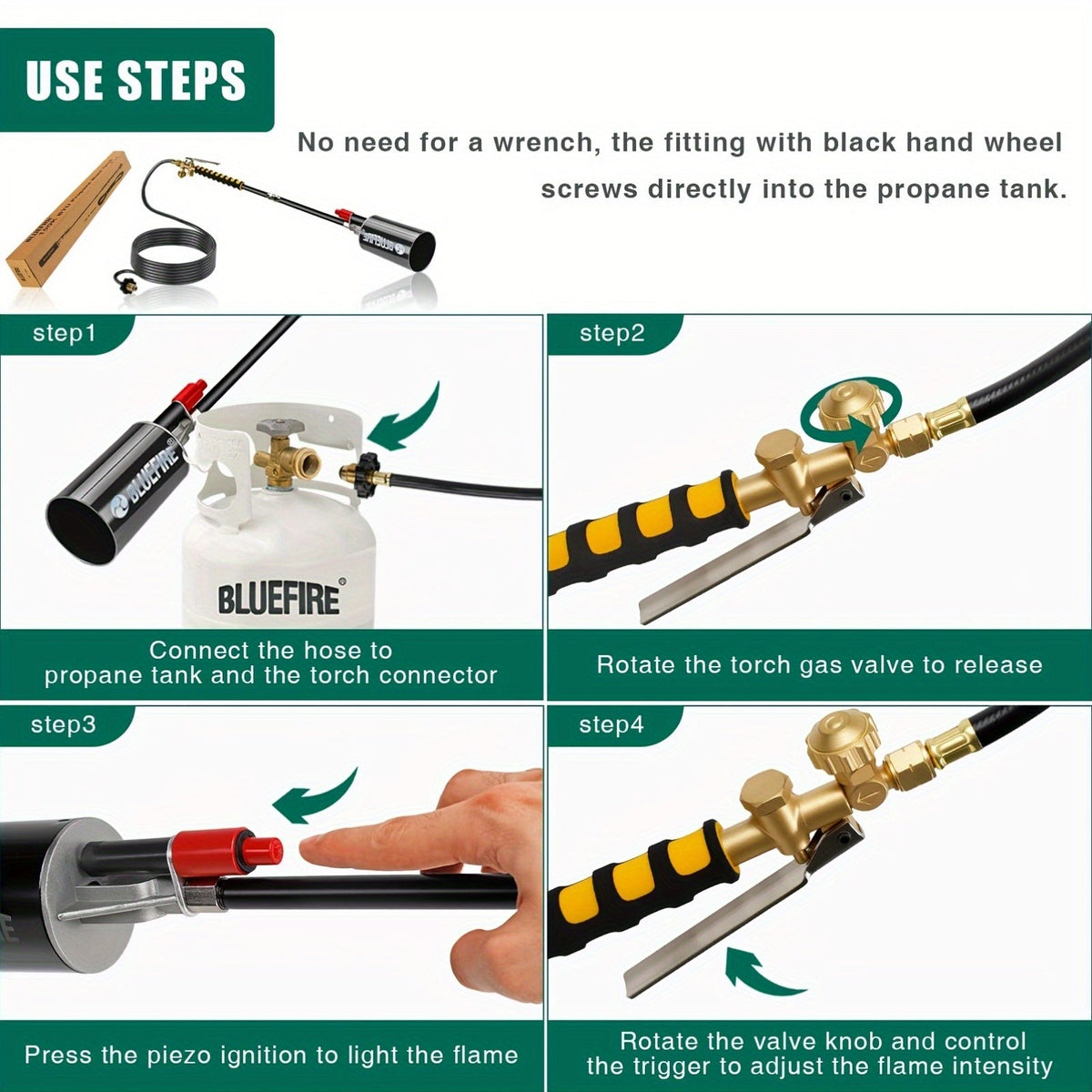 Propane Weed Torch, Flame Weeder Ice Melter Outdoor Roof Driveway for Garden, Patio and Yard Use — image 6