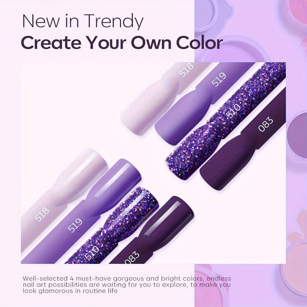 Dip Powder Nail Kit with NOCIS Label, Four Lilac Lavender Purple Glitter Powders, Three 10ml Liquids and Tools — image 8