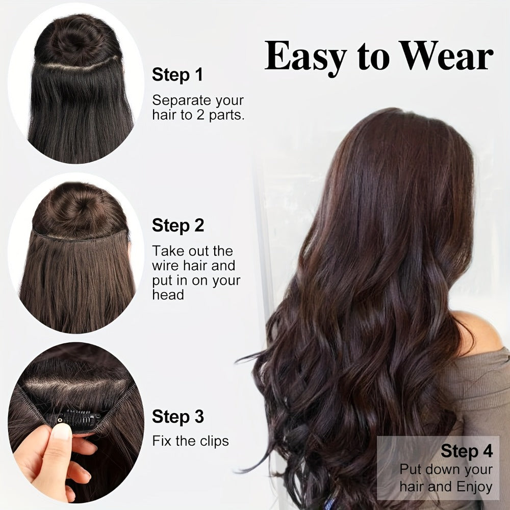 Invisible Wire Hair Extensions 22 Inch for Women – Transparent Fish Line 4 Clips Long Wavy Hairpiece for Thin Fine Hair — ima