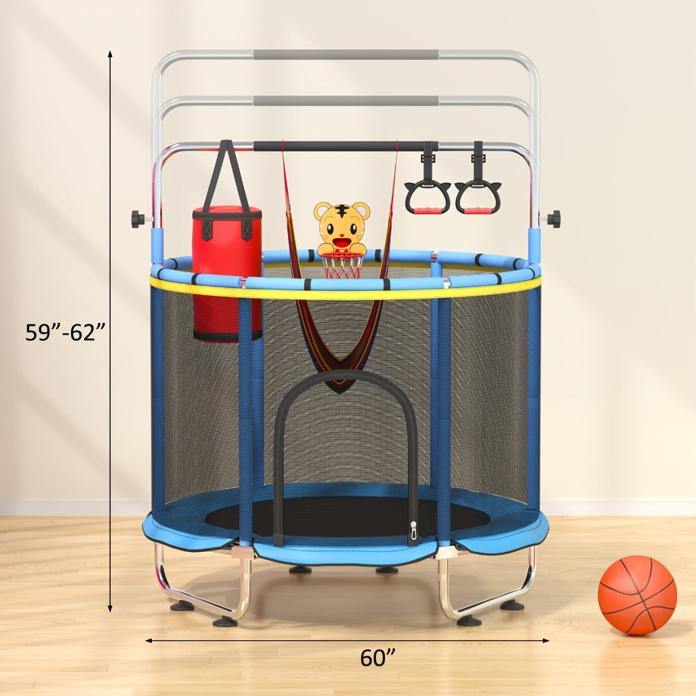 Kids Trampoline with Enclosure and Gymnastics Bar, 60" Height Adjustable Safety Net Trampoline for Toddlers Ages 3+ — image 7