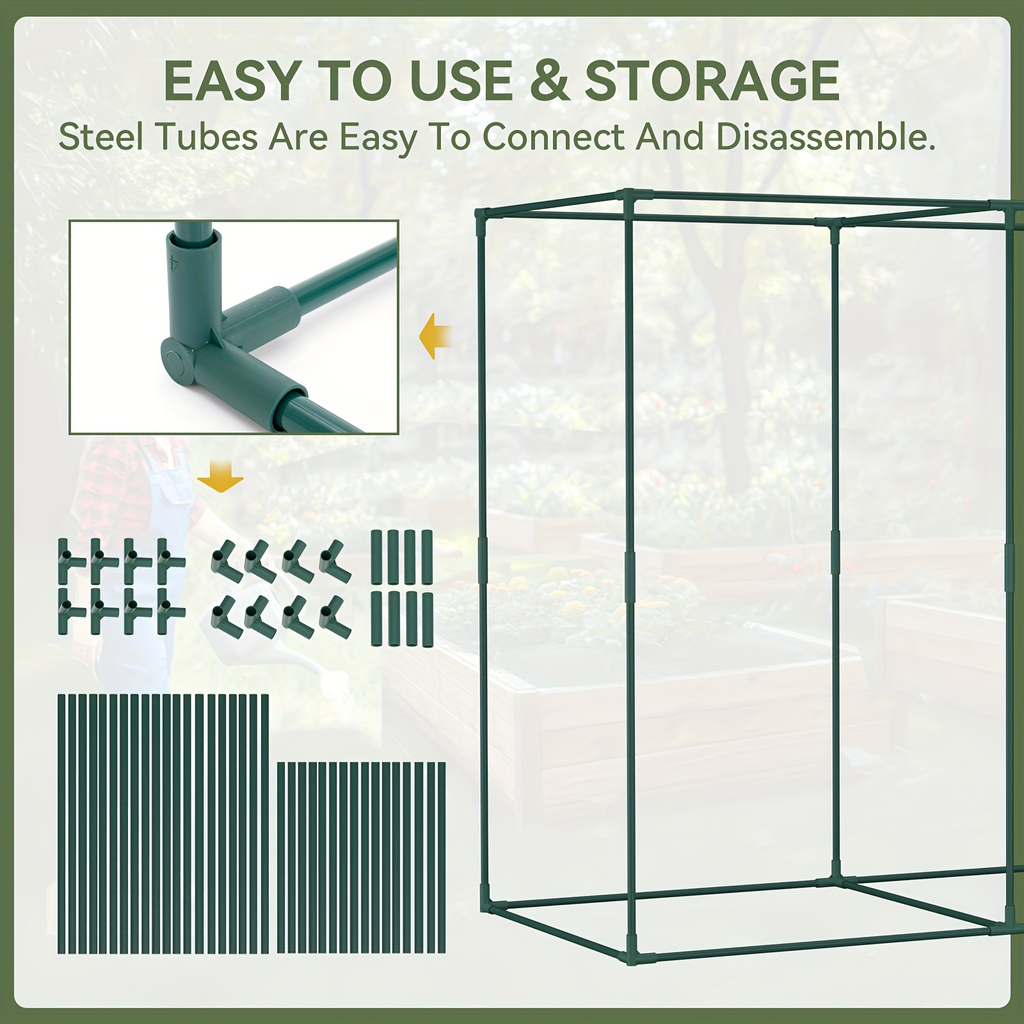 Plant Protection Tent Crop Cage with Zippered Door & Square Frame, Raised Garden Bed Cover Wind-Resistant for Outdoor Vegetab