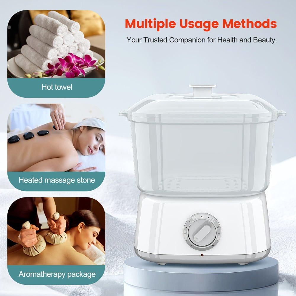 Compact Countertop Towel Steamer with Rotary Control, Black or White Base and Removable Clear Container — image 5