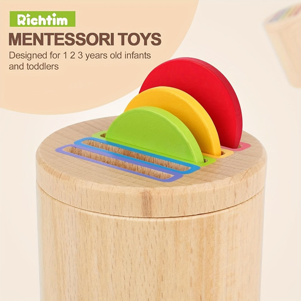 Wooden Color Sorting Coin Box Toy for Toddlers 1+, Montessori Educational Sensory Learning Toy with 10 Colorful Blocks & Stor