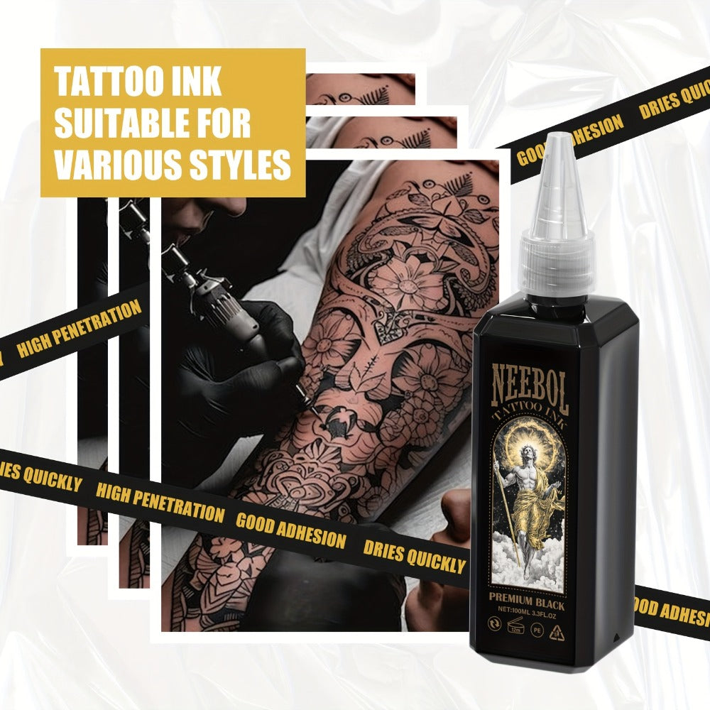 Tattoo Ink Neebol Black 3.38oz 100ml Single Bottle with Black Ink Configuration with Item-Specific Color, Capacity and Bottle