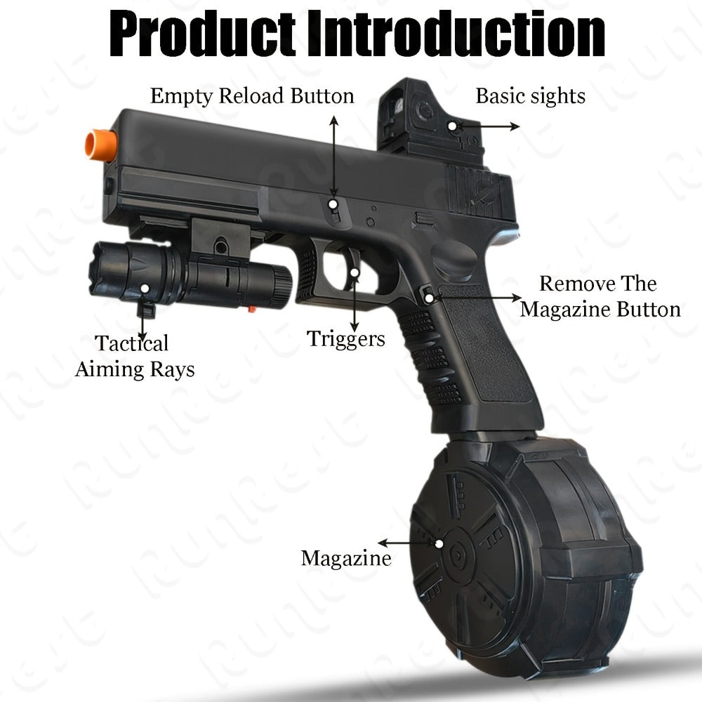 Black Electric Gel Blaster Set with Three Magazine Styles, Sight, Flashlight, Goggles and Charging Cable — image 8