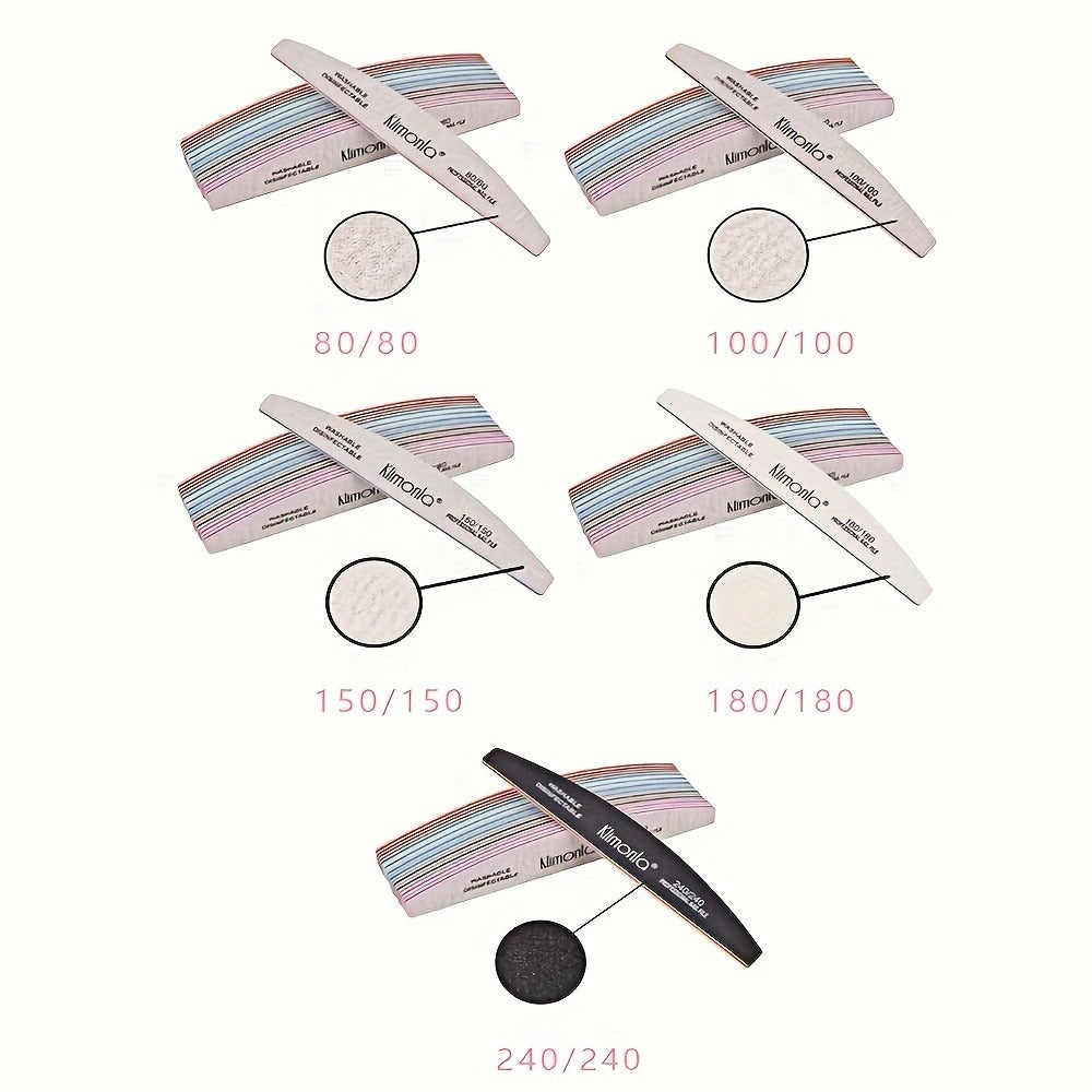 Nail File Set Professional Half Moon Rolled Sanding Strips 5 & 10 Pcs – Gray Sanding Bands for Shaping Buffing Smoothing Natu