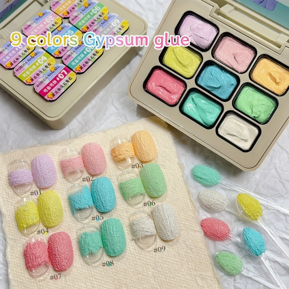 Plaster Texture Nail Art Gel Nine-Color Pastel Palette in a Compact Metal Case for Raised Sculpted Designs — image 3