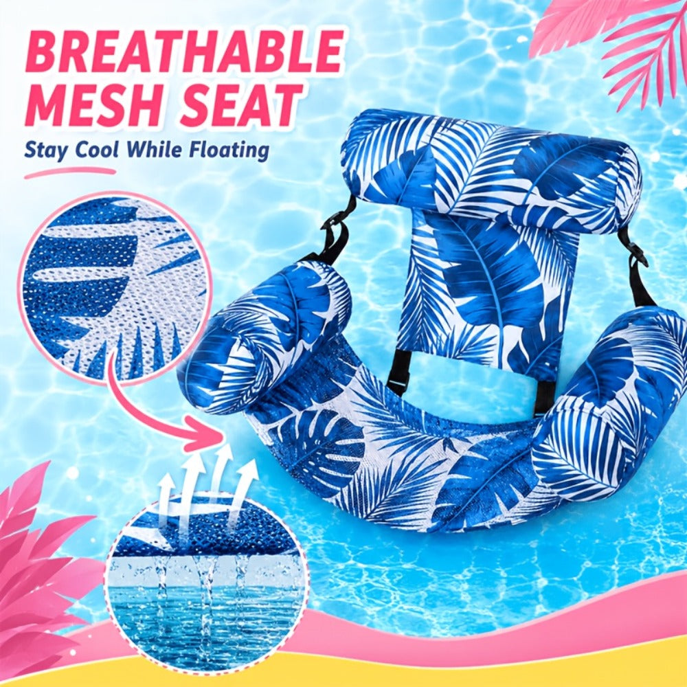 Pool Float Tropical Leaf Lounge Chair with Sling Seat, Inflatable Side Bolsters and Adjustable Headrest — image 11