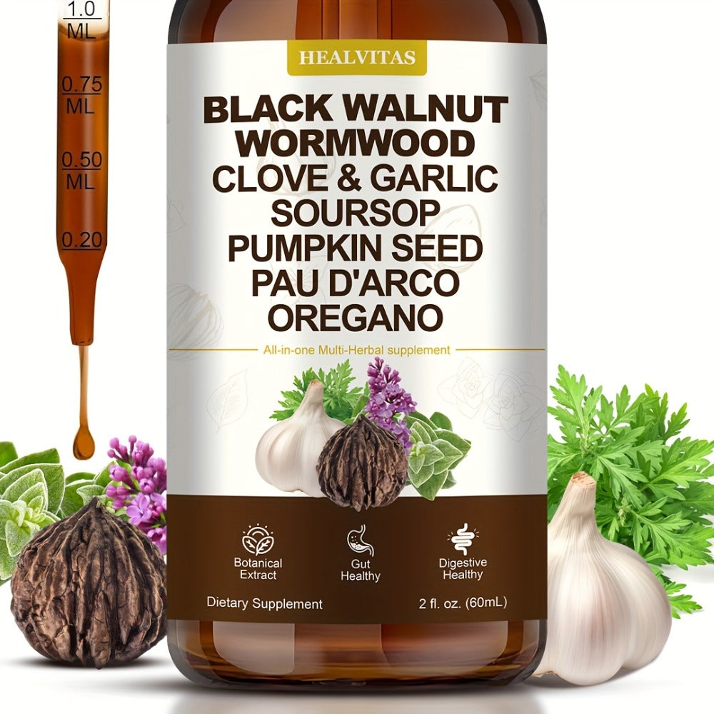 Gut Cleanse Herbal Tincture with Black Walnut Wormwood Berberine Soursop Oregano Garlic for Bath Time, Home Spa and Personal 