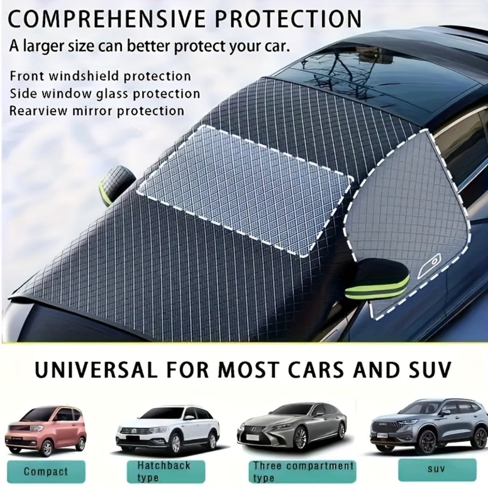 Magnetic Car Sunshade Cover Universal Fit – UV Blocking Heat Insulating Snow Wind Leaf Proof with Reflective Strips — image 2