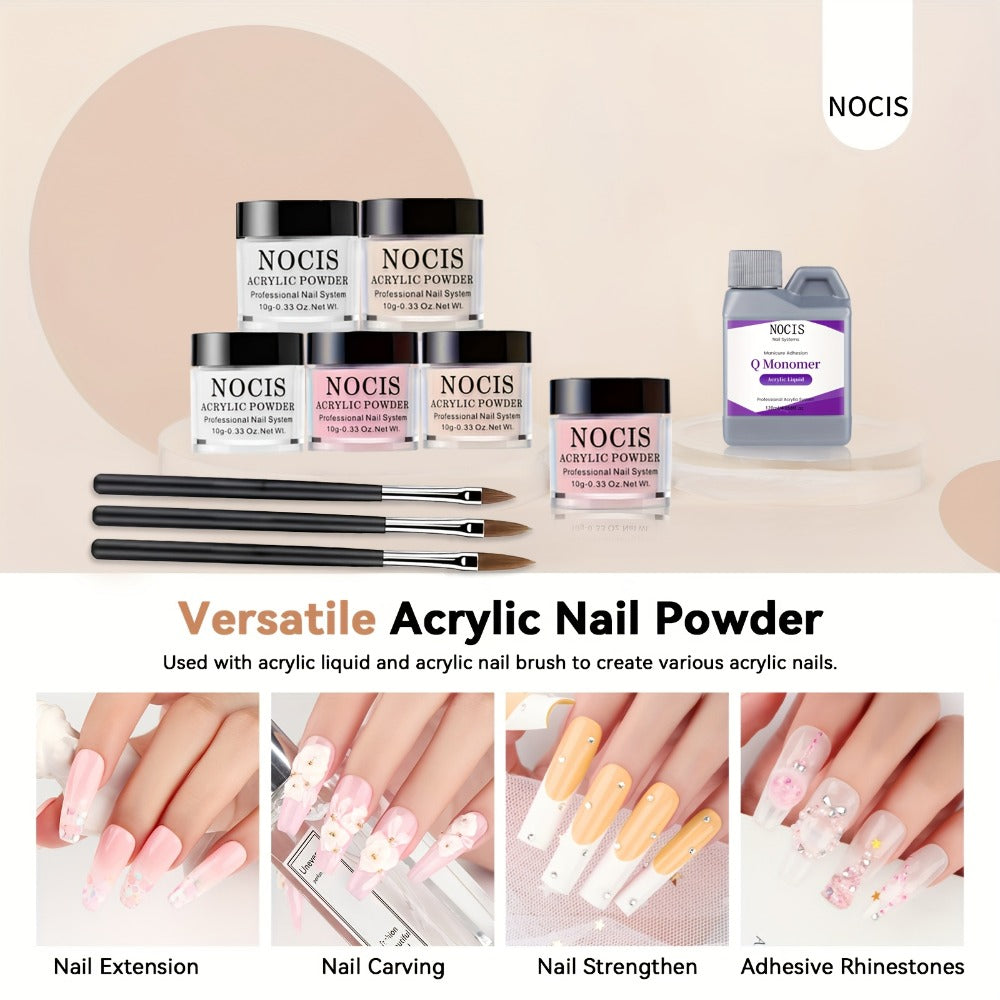 Six-Color Acrylic Nail Powder Set with Monomer Bottle and Application Tool Assortment in Three Set Codes — image 2