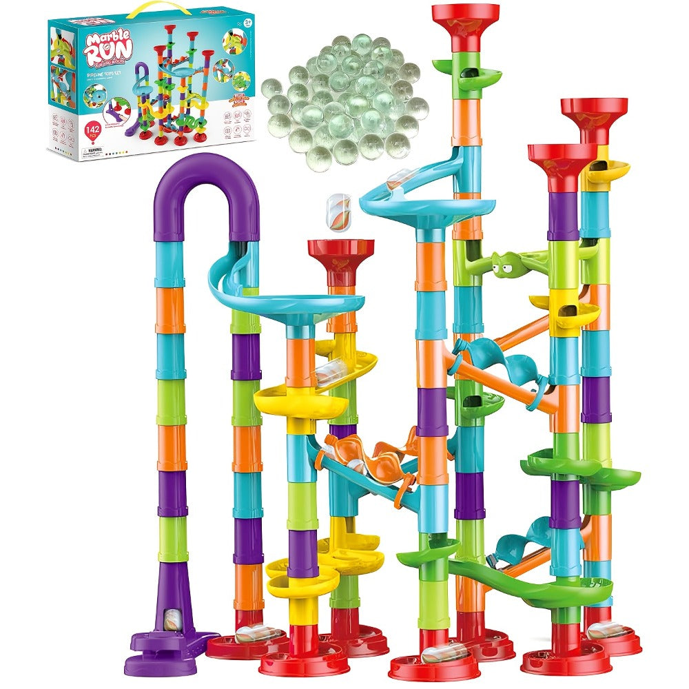 Marble Run Set Building Blocks for Kids 112/147pcs with Glass Marbles with the Listed Color, Size or Set Options for Everyday