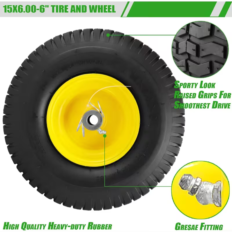 15x6.00-6 Tubeless Lawn Mower Front Tire Assembly