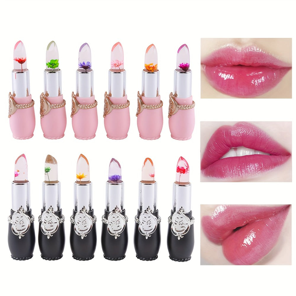 Lipstick Set, 12-Piece Flower-Core Jelly Collection with Pink-and-Black or Black-and-Black Case Options — image 1