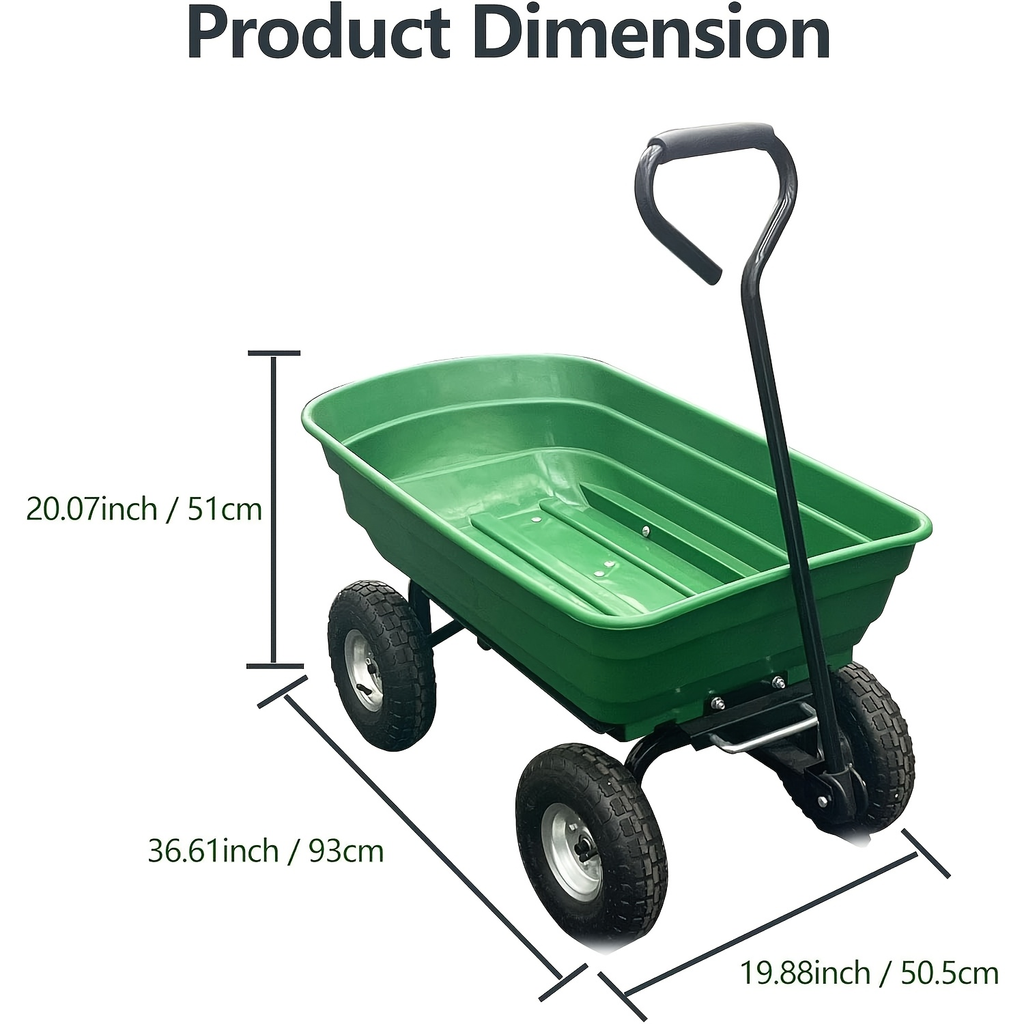 Utility Wagon Poly Bed Steel Frame Dump Cart with Built-in Stand, Towable Wheelbarrow for Garden — image 3