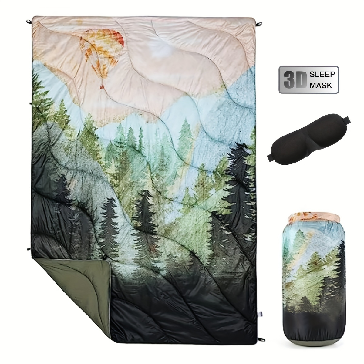 Camping Blanket Puffy Outdoor Down Alternative Windproof Warm 55x79 Inch Lightweight Printed Quilt for Beach Picnic Hammock T