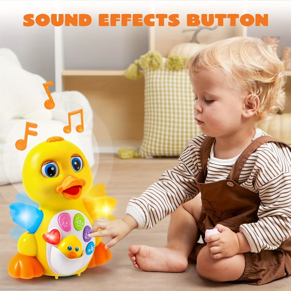 Musical Walking Duck Toy with Five Front Buttons, Flashing Wings and Rotating Wheel Base Pictured — image 8