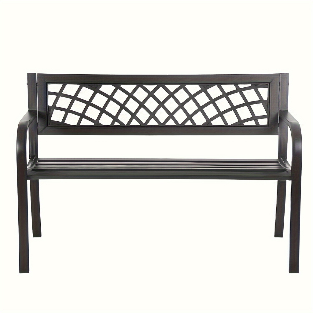 Garden Bench Outdoor Solid Black Metal Frame Patio Seating Park Bench for Backyard Lawn Porch Entryway for Garden, Patio and 