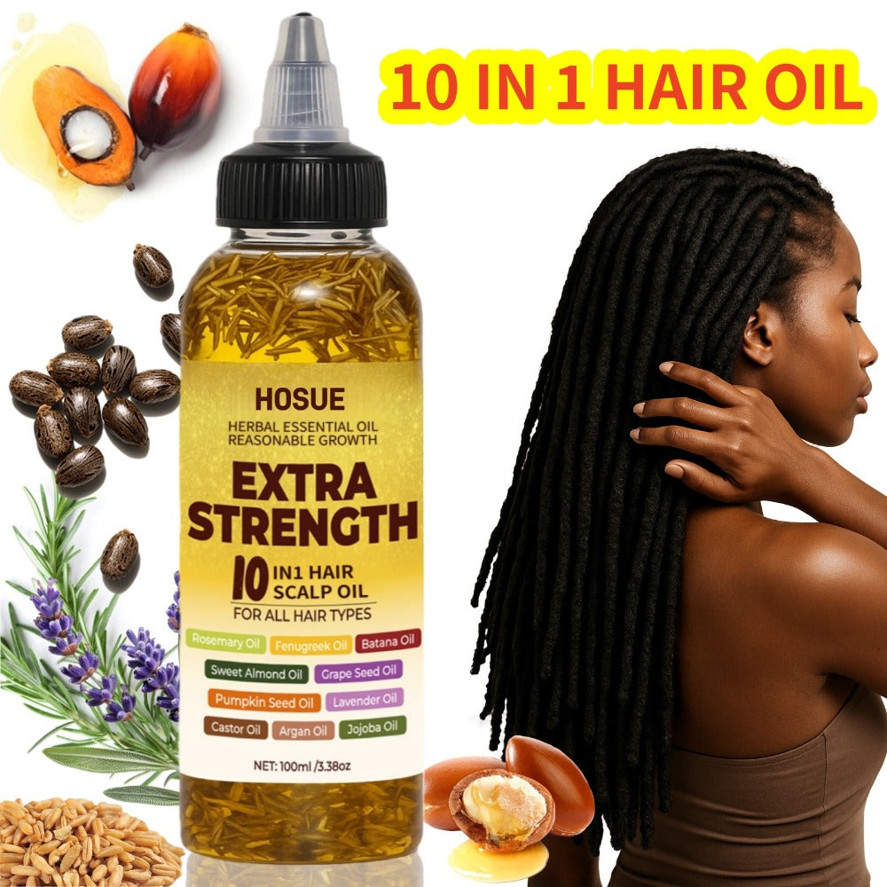 Hair Growth Oil 10-in-1 Botanical Herbal Blend Batana Rosemary Fenugreek Castor Red Onion Ginseng Turmeric Pumpkin Seed Nouri