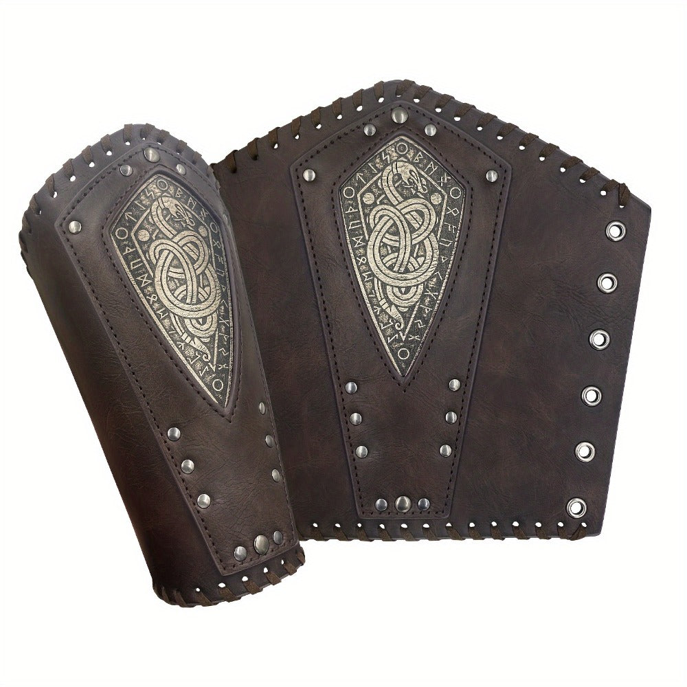 Viking Snake Wrist Guards 2-Pack Medieval Norse Leather Bracers, Nordic Retro Cosplay Props for Halloween LARP Renaissance Fa