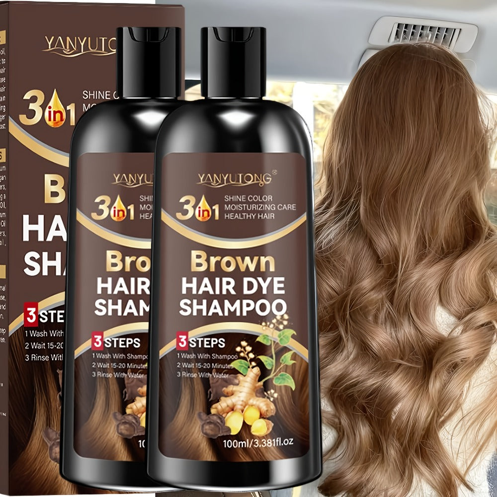 Hair Color Shampoo, YANYUTONG Brown Two-Bottle Set with 3.38oz in Each Labeled Pump Bottle — image 10