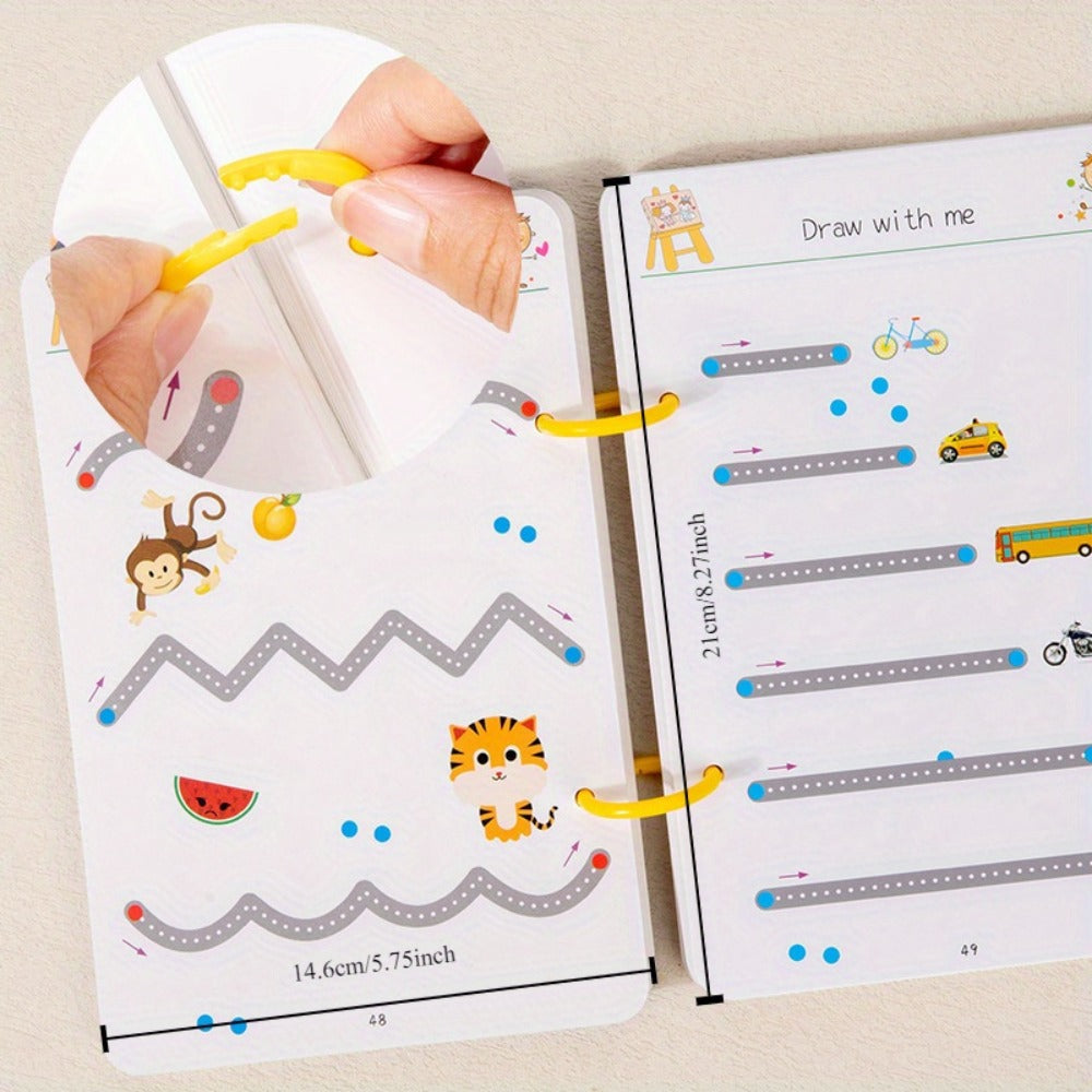 Reusable Magic Practice Book Set for Kids Ages 3-8, 64 Pages Handwriting & Calligraphy Workbook with 8 Erasable Pens & Eraser
