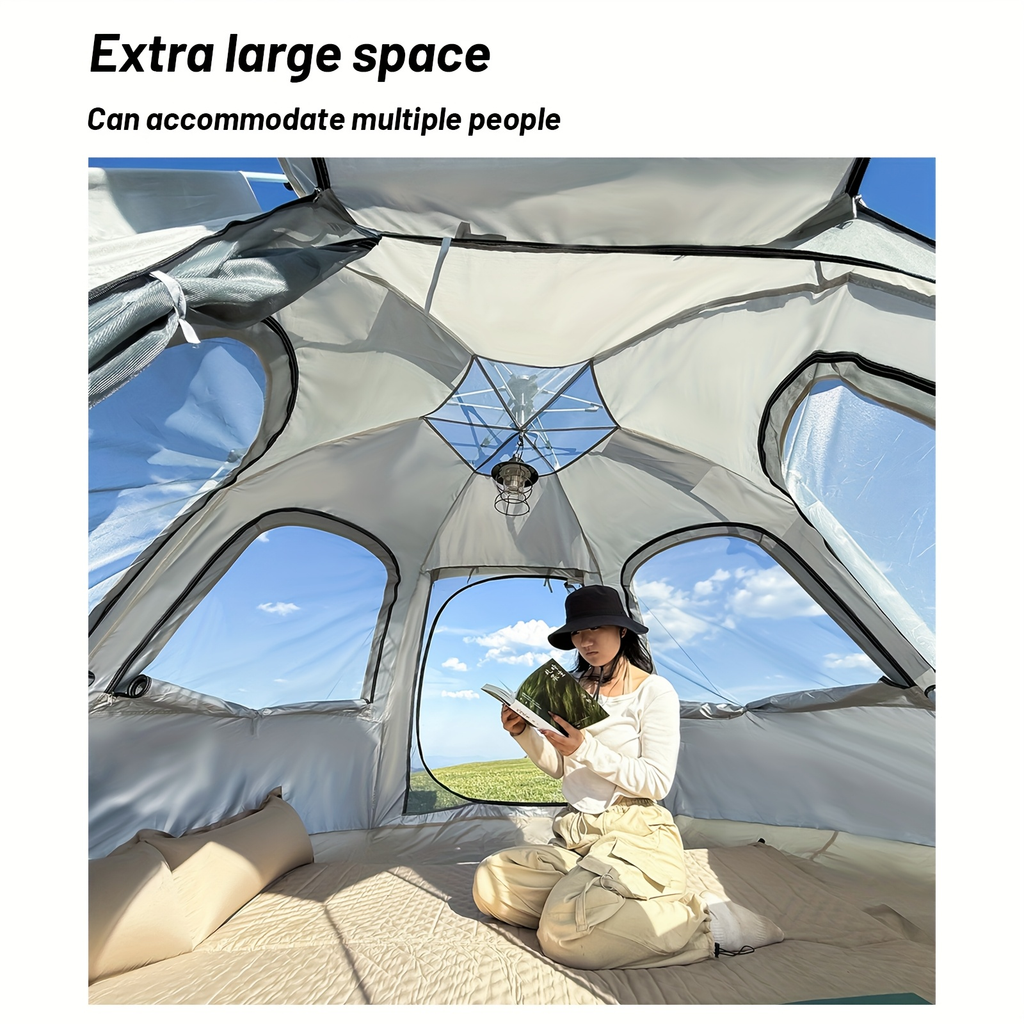 Camping Tent 4-6 Person Hexagonal Quick-Open Oxford Shelter with Vestibule and Included Stakes — image 10