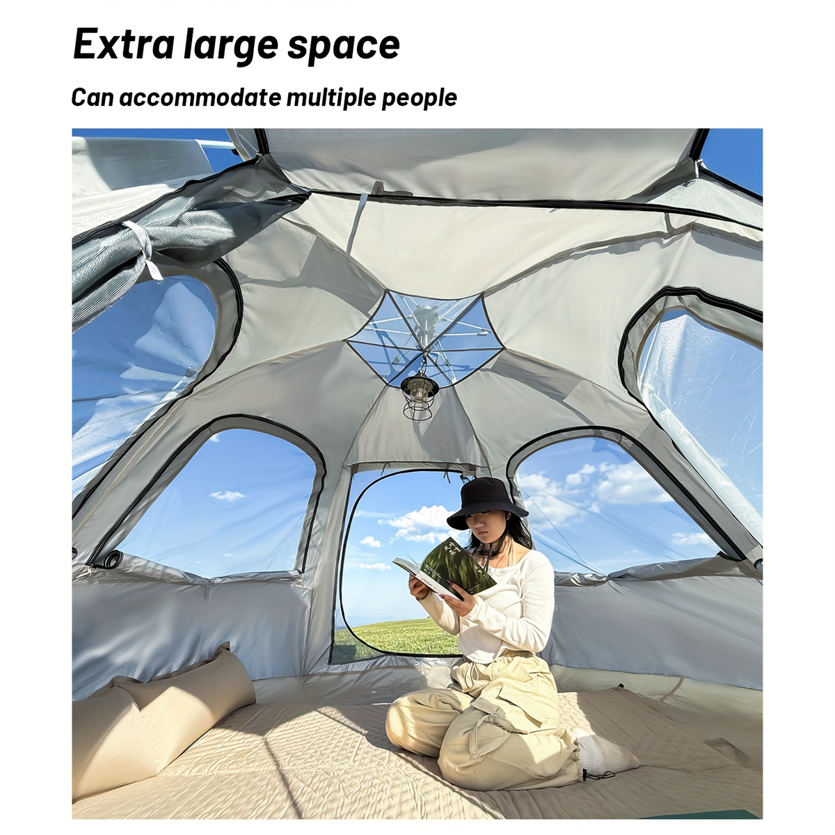 Camping Tent 4-6 Person Hexagonal Quick-Open Oxford Shelter with Vestibule and Included Stakes — image 10