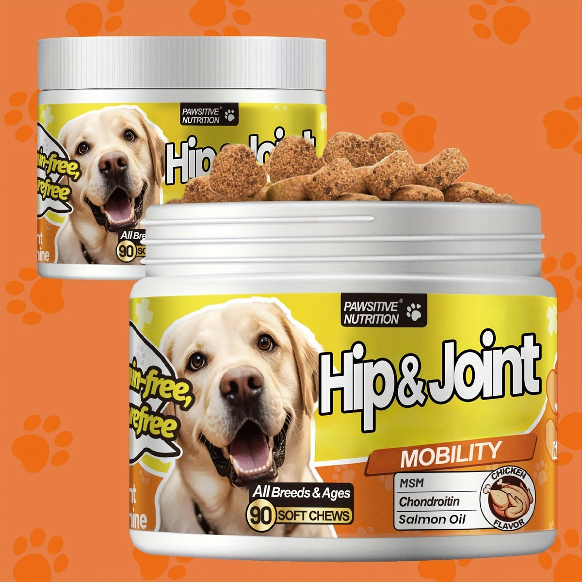 Dog Hip and Joint Soft Chews with Glucosamine, Chondroitin, MSM and Salmon Oil, 90 Count per Bottle — image 1