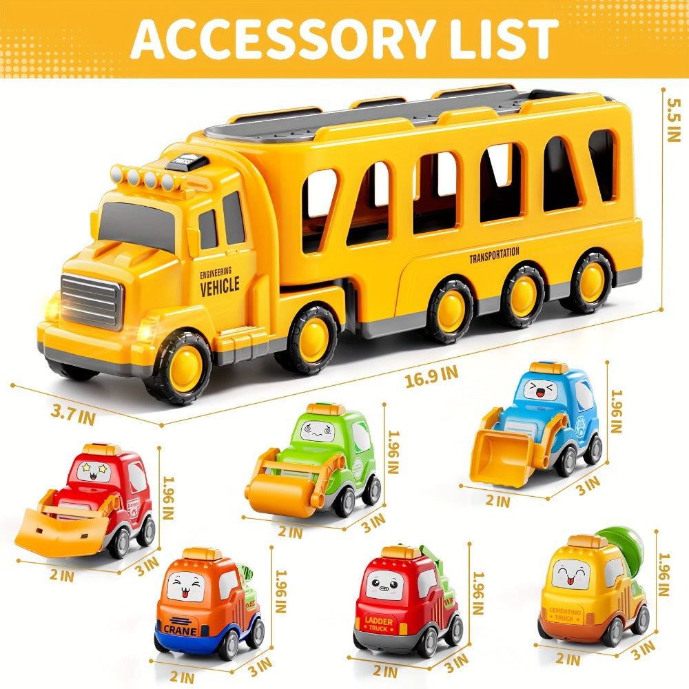 Transport Construction Truck Toy for Boys, 16.9 Inch Large Carrier Truck with 6 Cars, Lights & Sounds — image 2