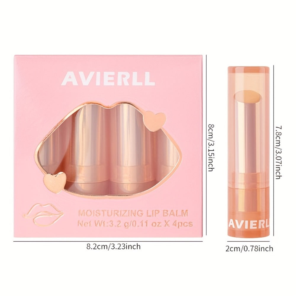 Moisturizing Lip Balm Set 4pcs Waterproof with Vitamin E Oil & Plant Oils – Long-Lasting Nourishing Lip Care for Dry Chapped 