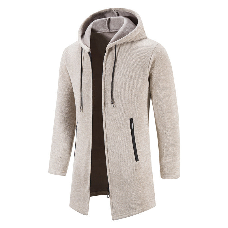 Men's Solid Color Casual Hooded Sweater Zipper Cardigan
