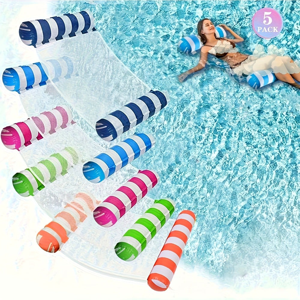 Five-Piece Inflatable Pool Hammock Float Set with Mesh Centers, Striped Designs and 51.2-Inch Length — image 2