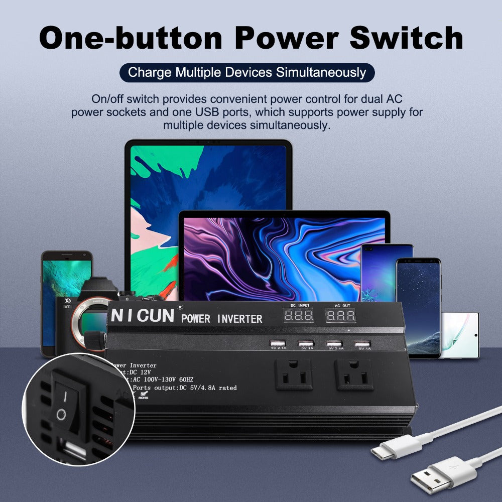 Portable 12V DC to 110V AC Power Inverter with LCD Display, Cooling Fan and 6600W Checkout Label — image 13