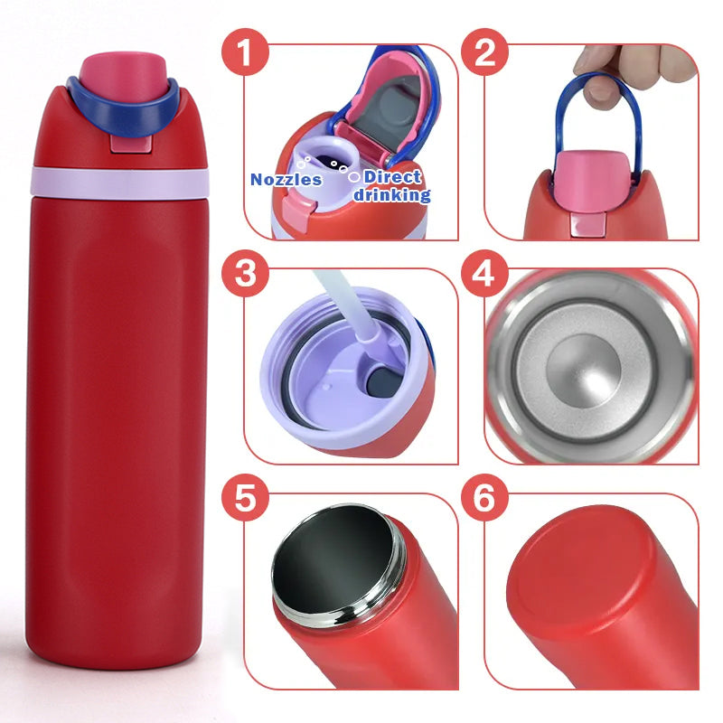 Insulated Stainless Steel Water Bottle (24OZ/32OZ), with straw, BPA-Free, great for sports and travel.