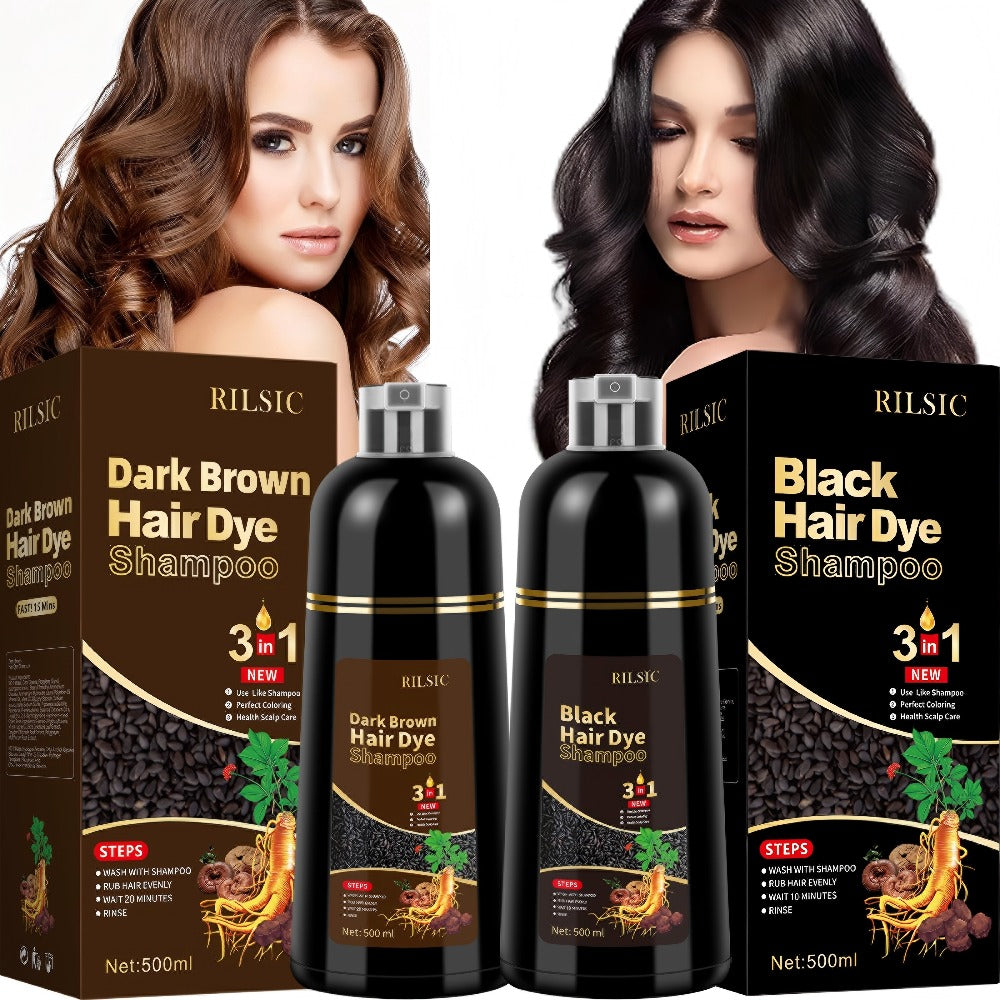 Grey Hair Dye Shampoo 3-in-1 Natural Plant-Based Herbal Formula – Non-Stick Scalp, Covers White Hair in Minutes, 500ml – Blac