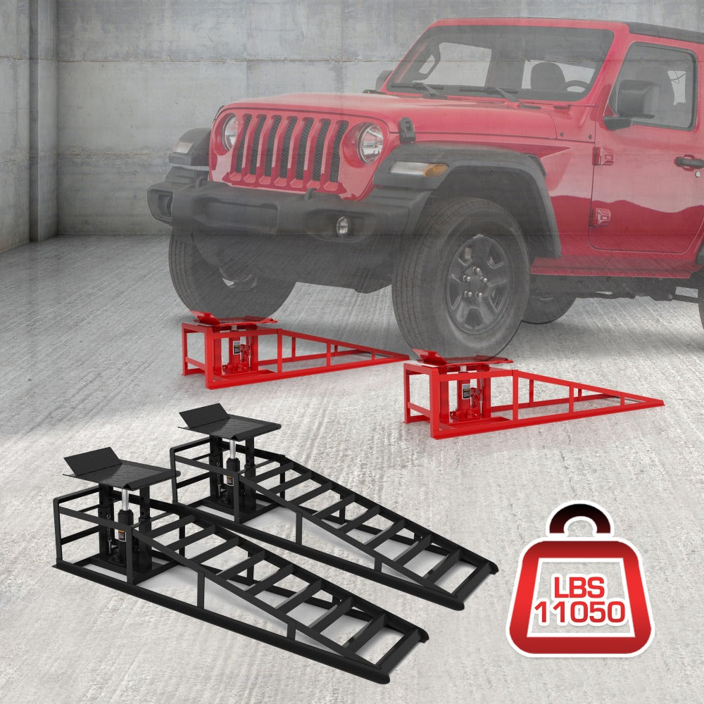Hydraulic Car Ramps 2-Pack 11050 LBS 5T – Heavy Duty Iron Vehicle Lift Ramp 9"-14.2" for Oil Changes, Jack Support & Auto Mai