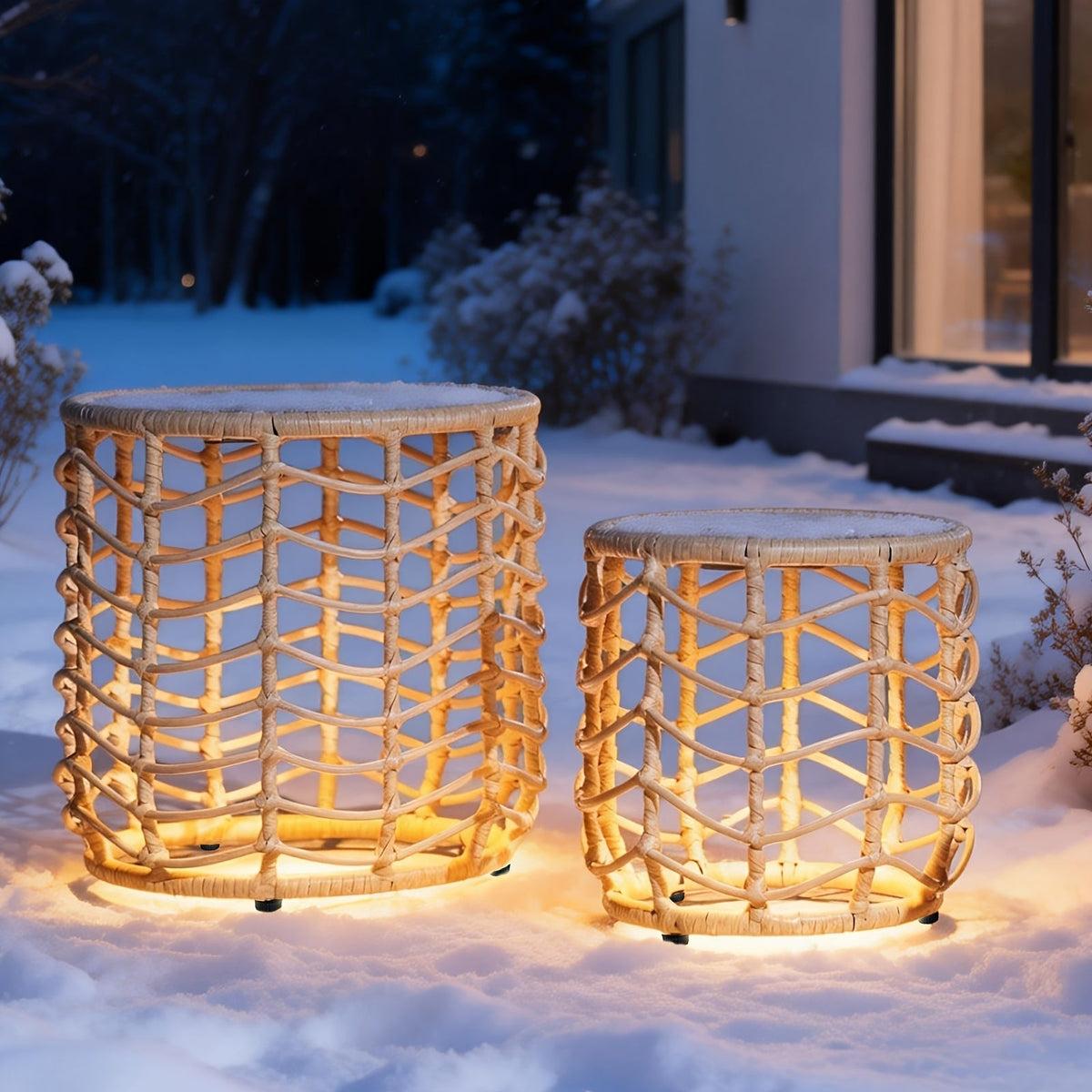 Outdoor Side Tables for Patio, Set of 2 Nesting PE Wicker Frames with Tempered Glass Tops for Patio or Balcony Layouts — imag