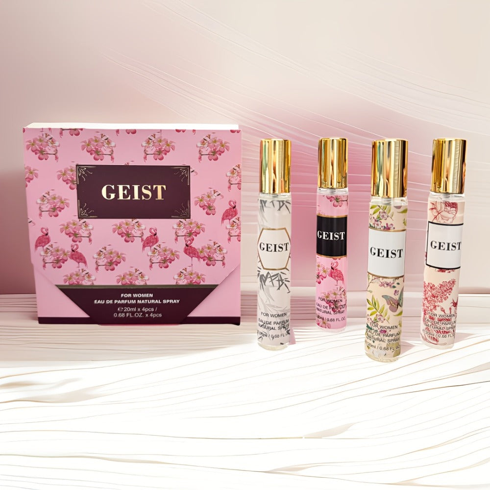 Perfume Gift Set 4 Pieces Travel Size Mini Spray – Long Lasting Fresh Floral Fragrance for Women and Men Unisex Portable Set 
