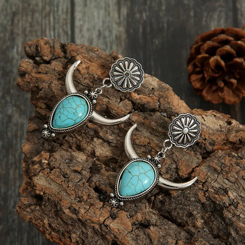 Artificial Turquoise Alloy Cow Head Earrings - V.I.P Digital Presence