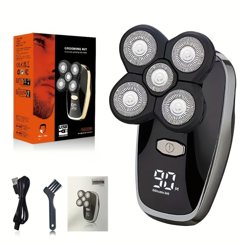 Electric Shaver 5-in-1 Grooming Kit with Nose Trimmer, Hair Clipper, Facial Brush, USB Charging and Display — image 11